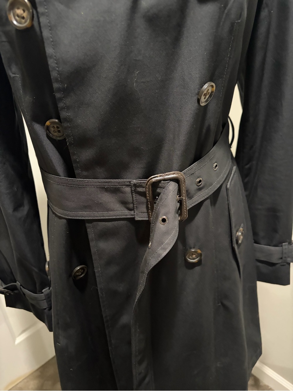 Banana Republic Black Double-Breasted Trench Coat with Belt - Picture 3 of 8